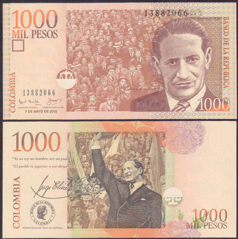 2002 Colombia 1,000 Pesos (Unc) L001604